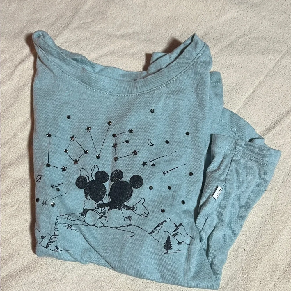 GAP Disney Sky Blue Long Sleeve Tee with Love and Mouse Graphic